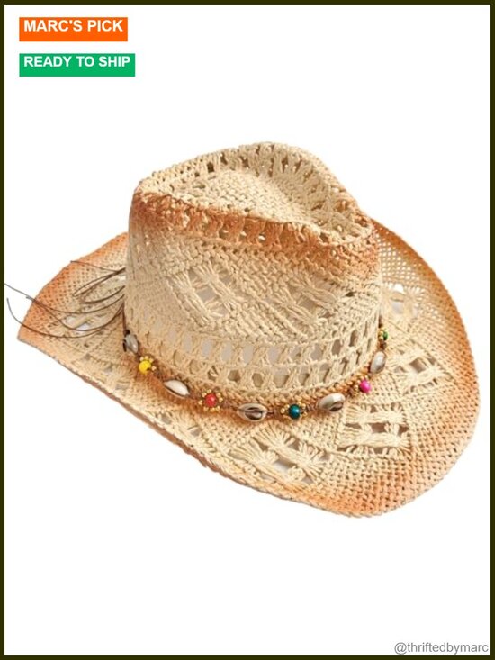 Straw Cowboy Hat Wide Brim Western with Decorative Band main image 4